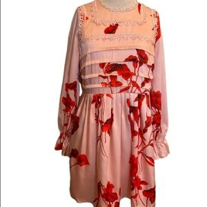 Ted Baker Pink Fantasia Lace Trim Dress Size 12